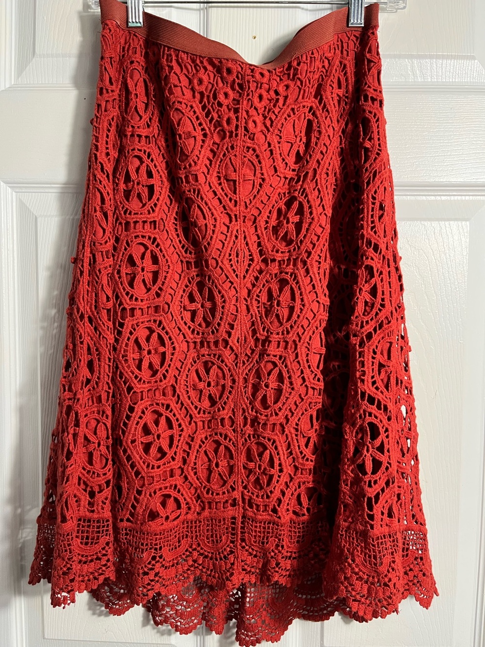 Ella Moss Red Crochet Midi Skirt L